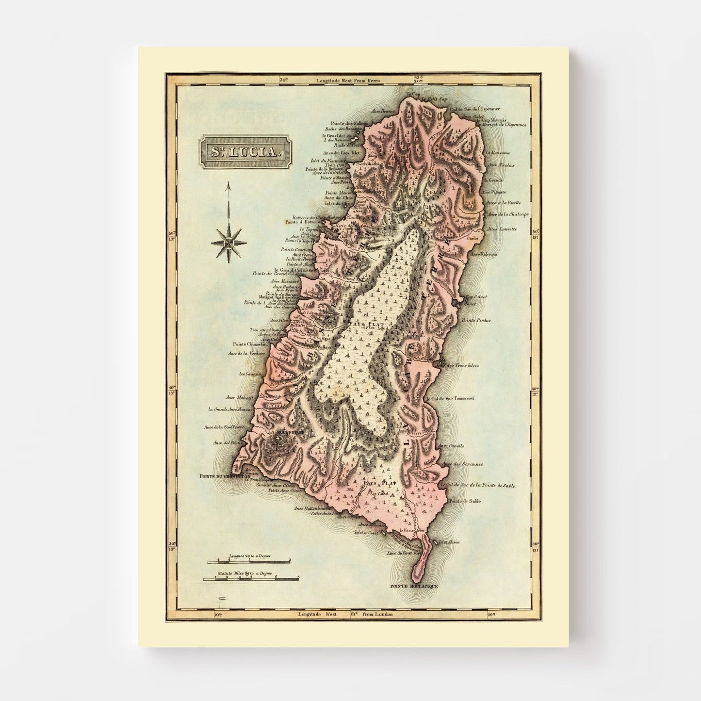Vintage Map of St Lucia 1823