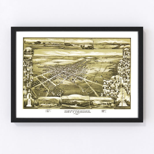 Vintage Map of Gettysburg, Pennsylvania 1888
