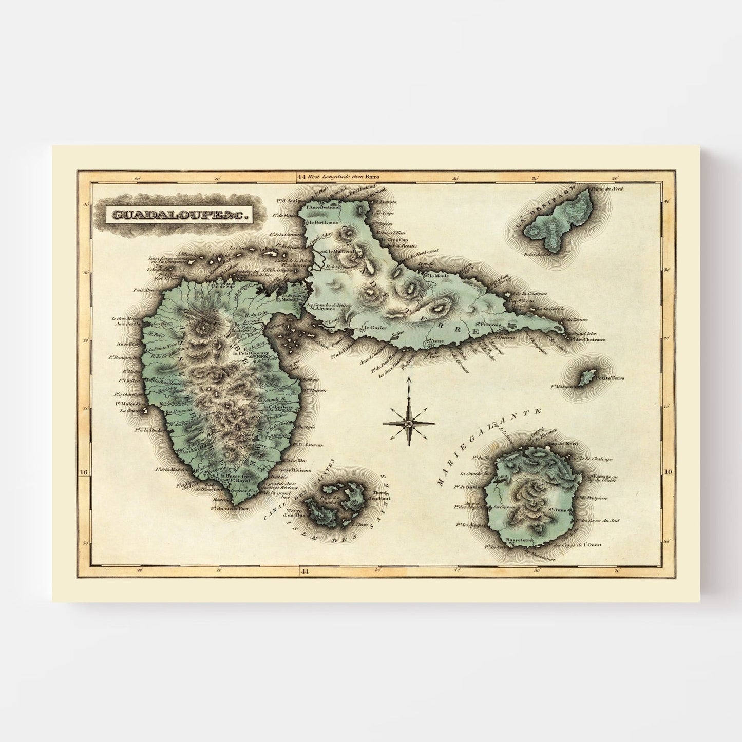 Vintage Map of Guadaloupe, 1823