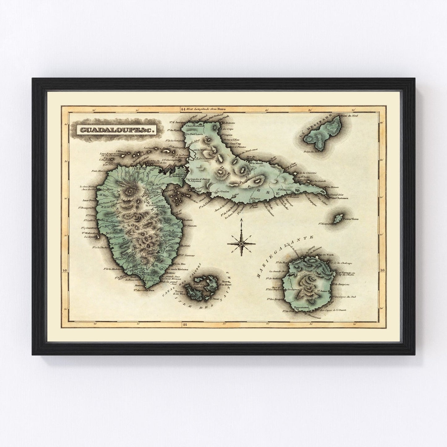 Vintage Map of Guadaloupe, 1823