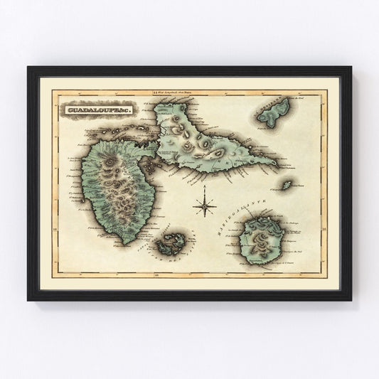 Vintage Map of Guadaloupe, 1823