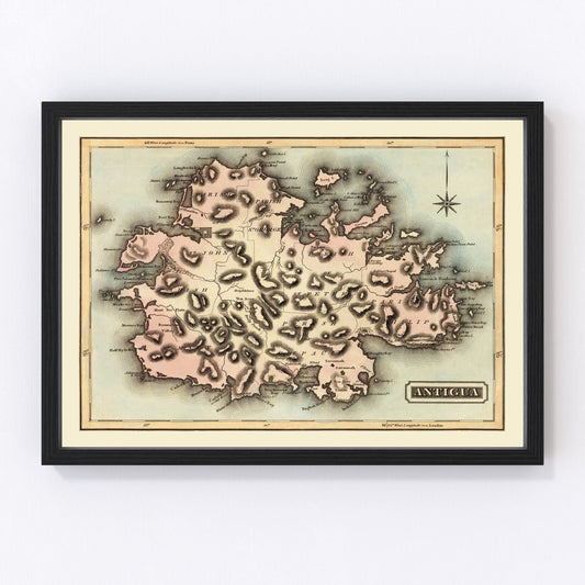 Vintage Map of Antigua, 1823