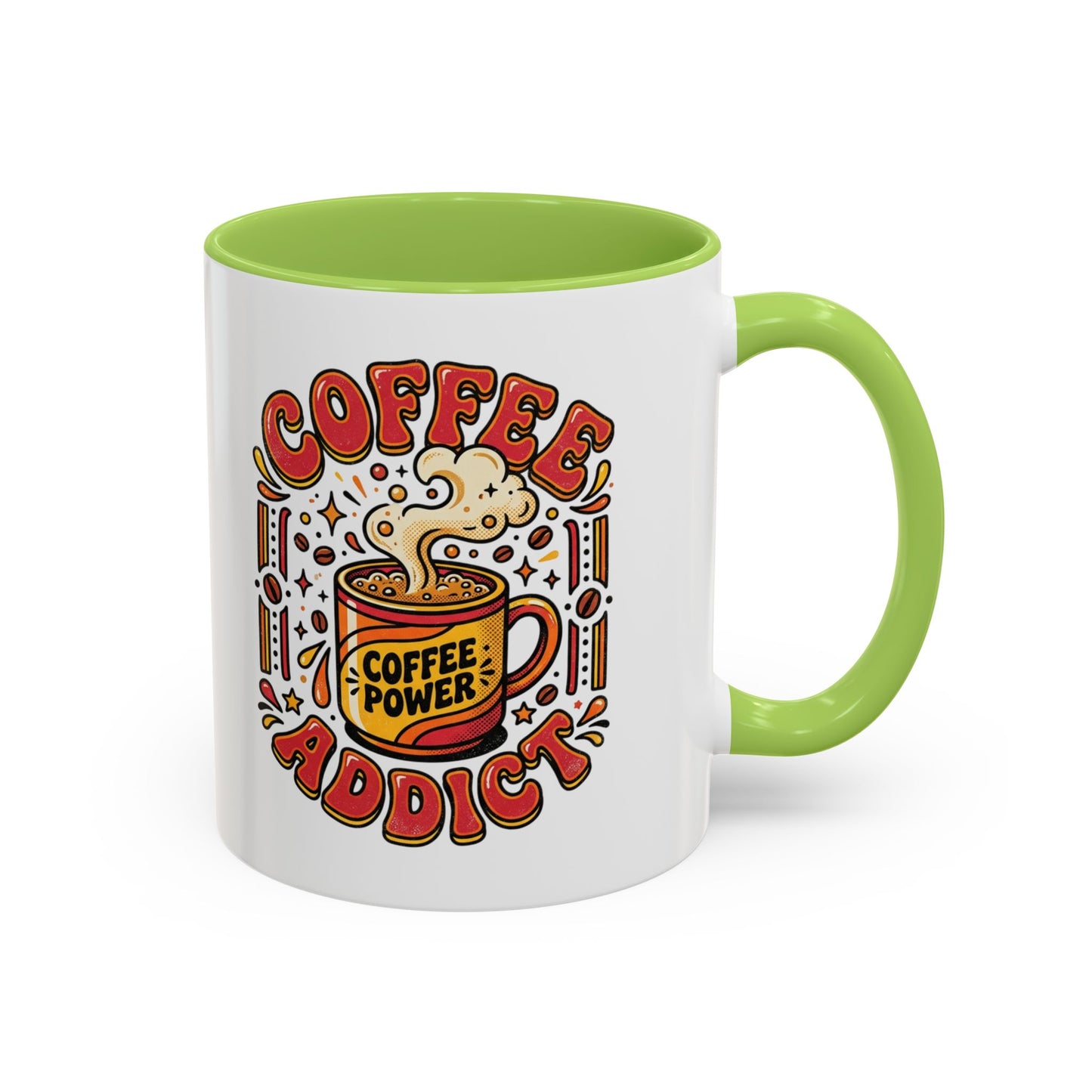 Coffee Addict Accent Mug — "Coffee Power" Retro Coffee Lover Gift (11oz/15oz)