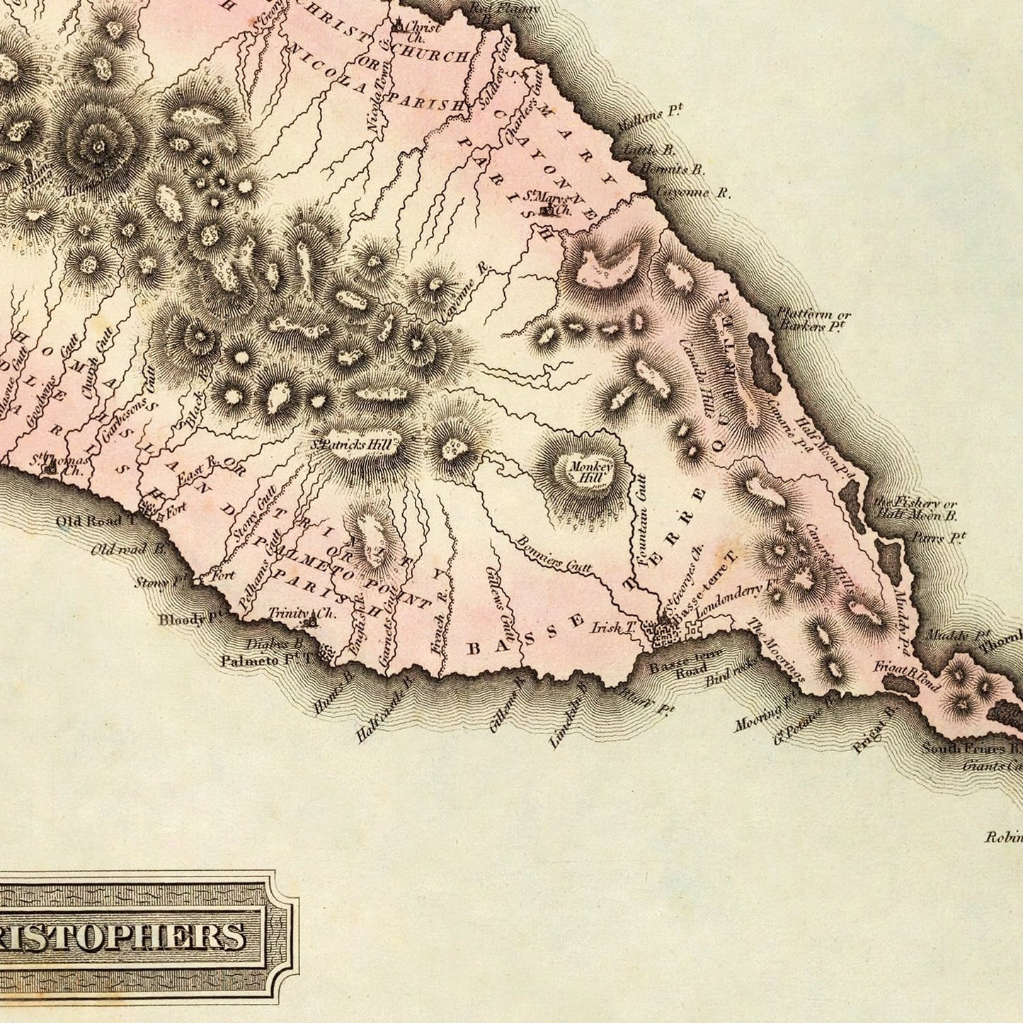 Vintage Map of St. Christophers, 1823