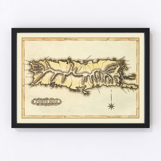 Vintage Map of Puerto Rico, 1823