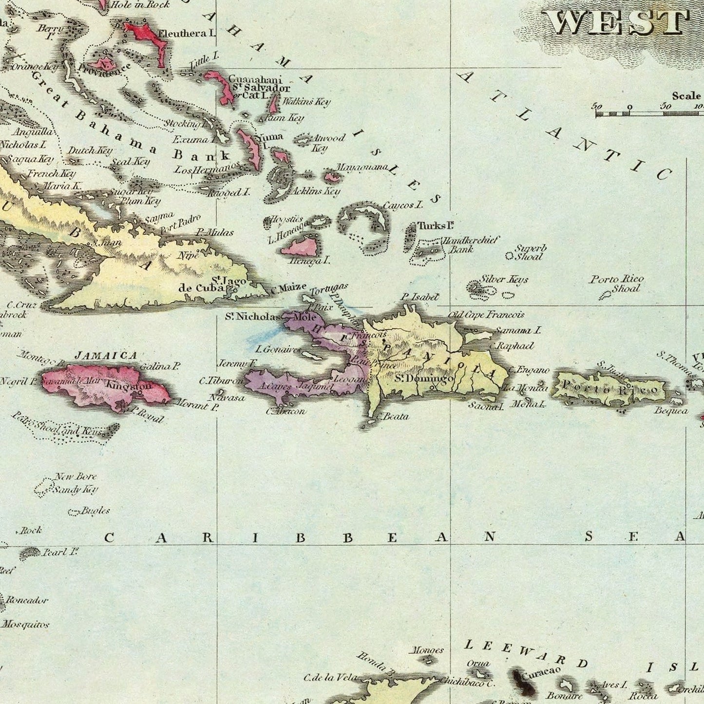 Vintage Map of West Indies, 1823