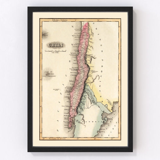 Vintage Map of Chile 1823