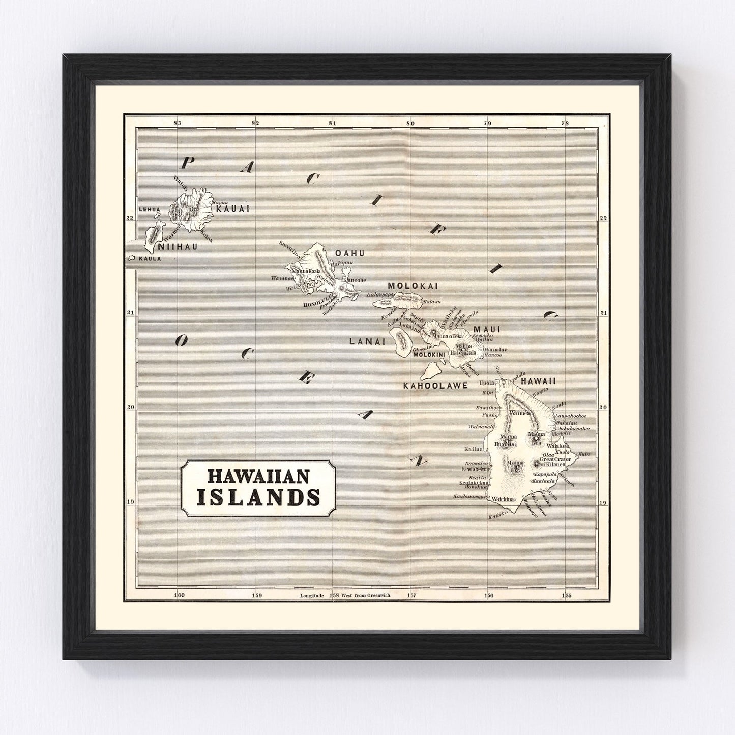 Vintage Map of Hawaii 1848