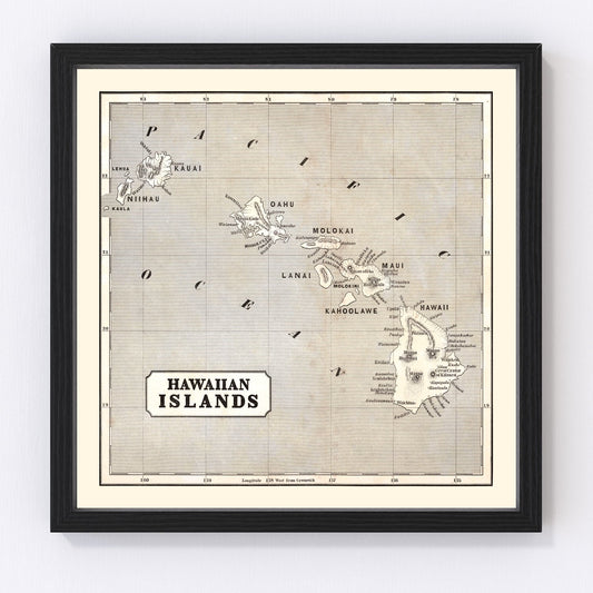 Vintage Map of Hawaii 1848