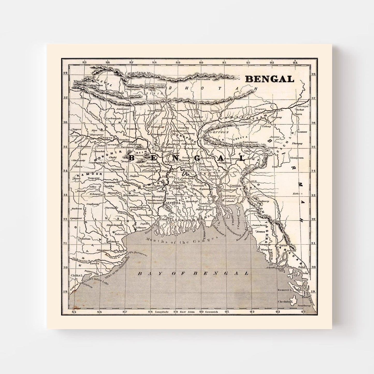 Vintage Map of Bengal, 1848