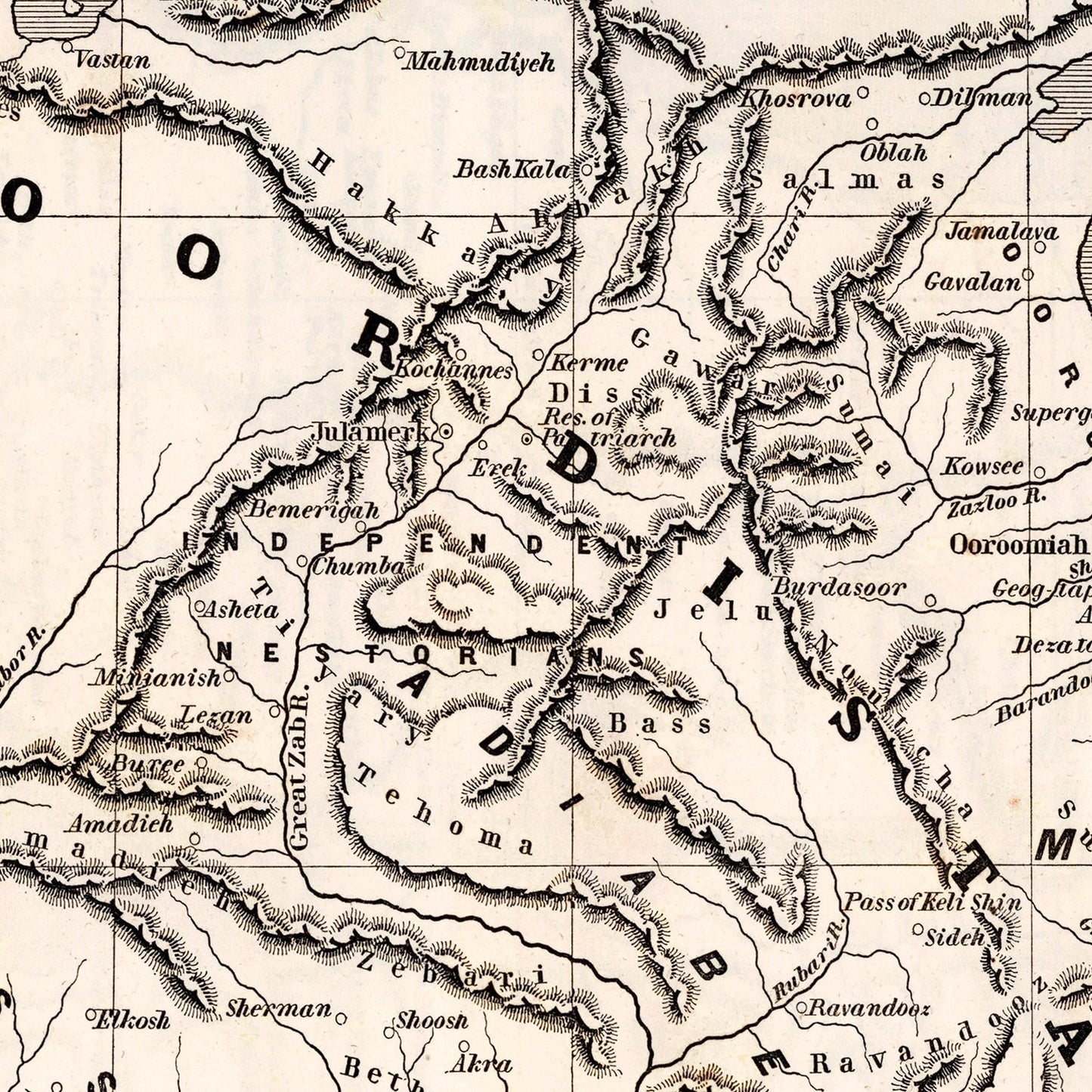 Vintage Map of Country of the Nestorians, 1848
