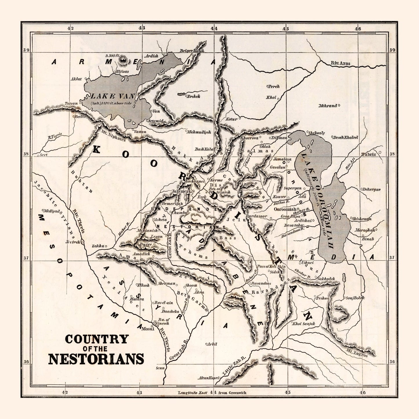 Vintage Map of Country of the Nestorians, 1848