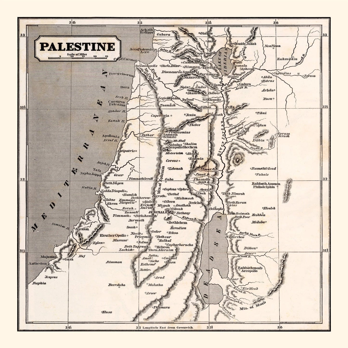 Vintage Map of Palestine, 1848