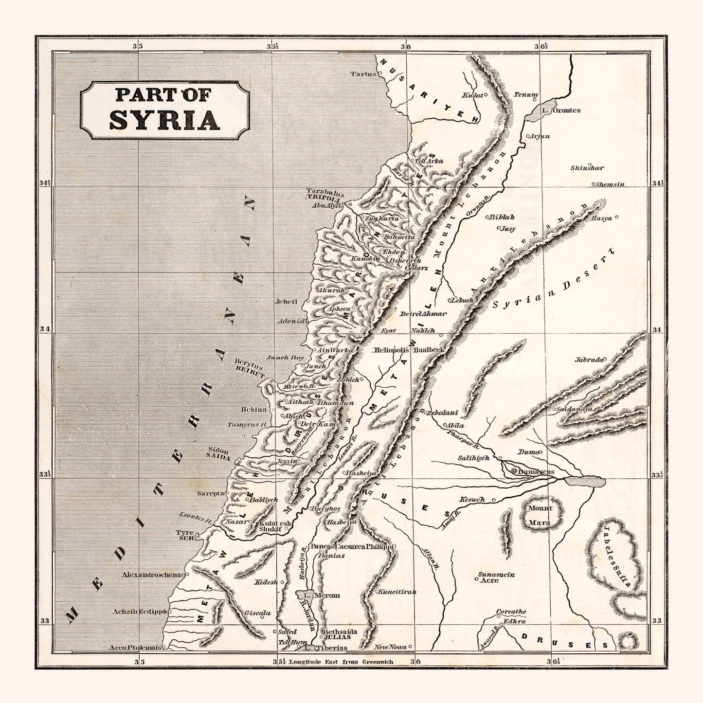 Vintage Map of Syria 1848