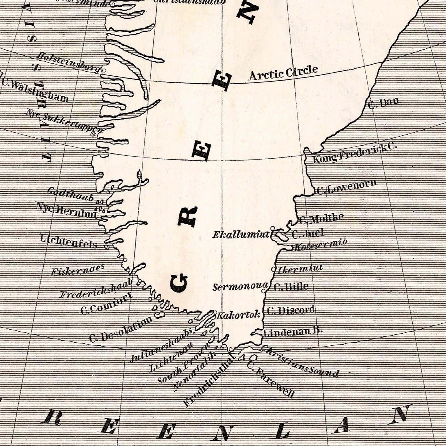 Vintage Map of Greenland 1848