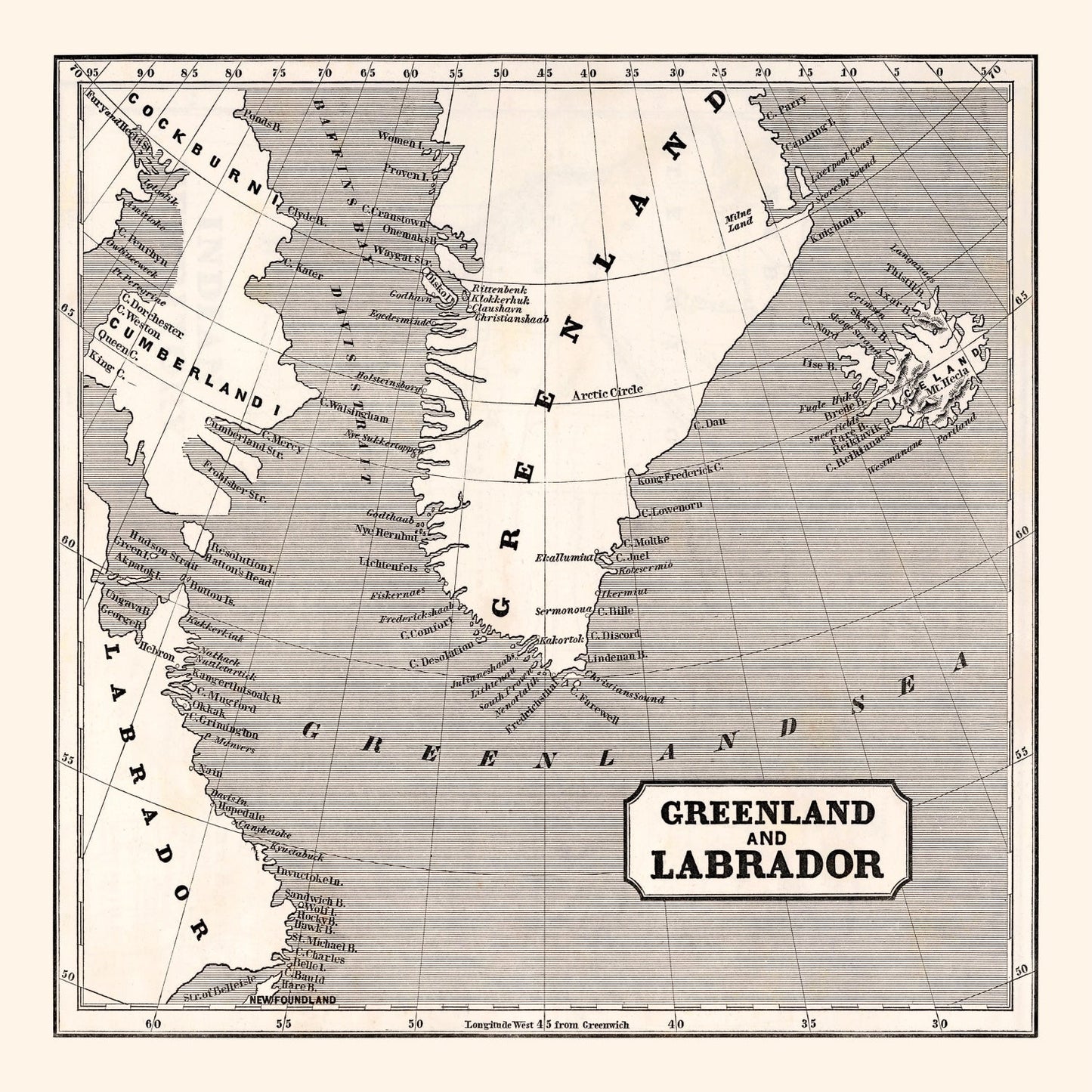 Vintage Map of Greenland 1848