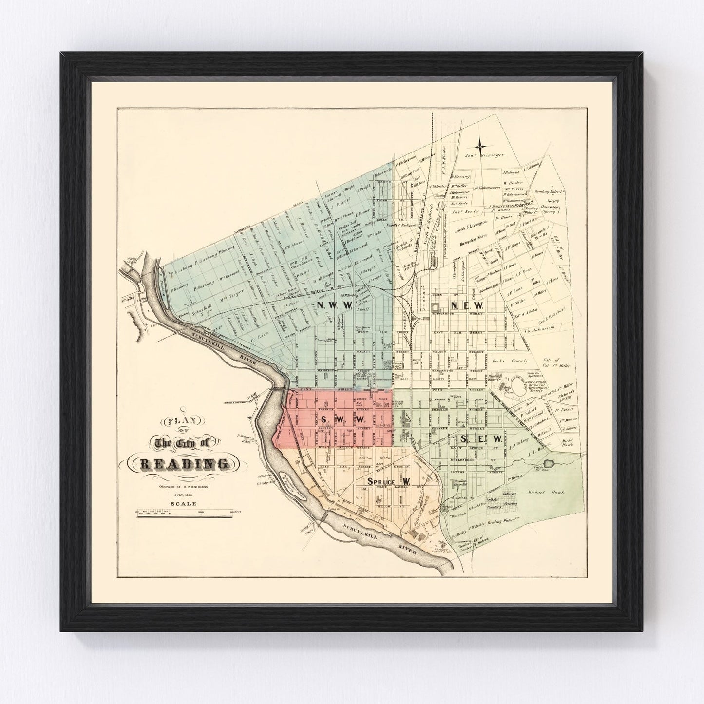 Vintage Map of Reading, Pennsylvania 1860
