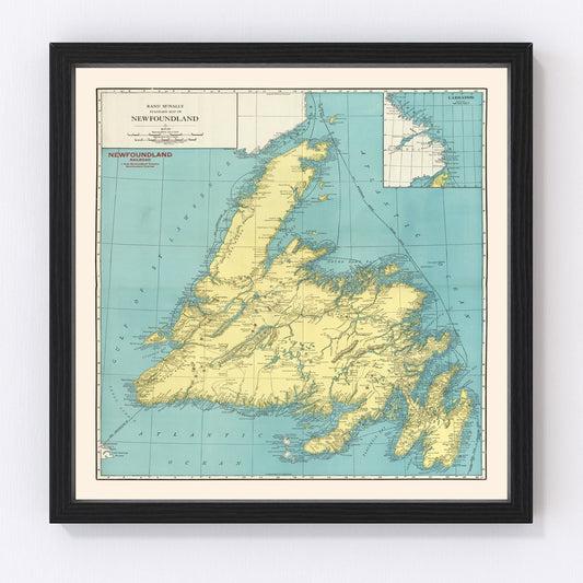 Vintage Map of Newfoundland Canada, 1924