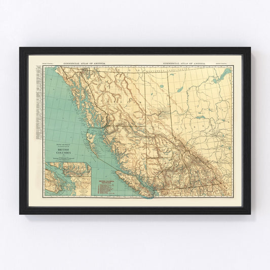 Vintage Map of British Columbia Canada, 1924