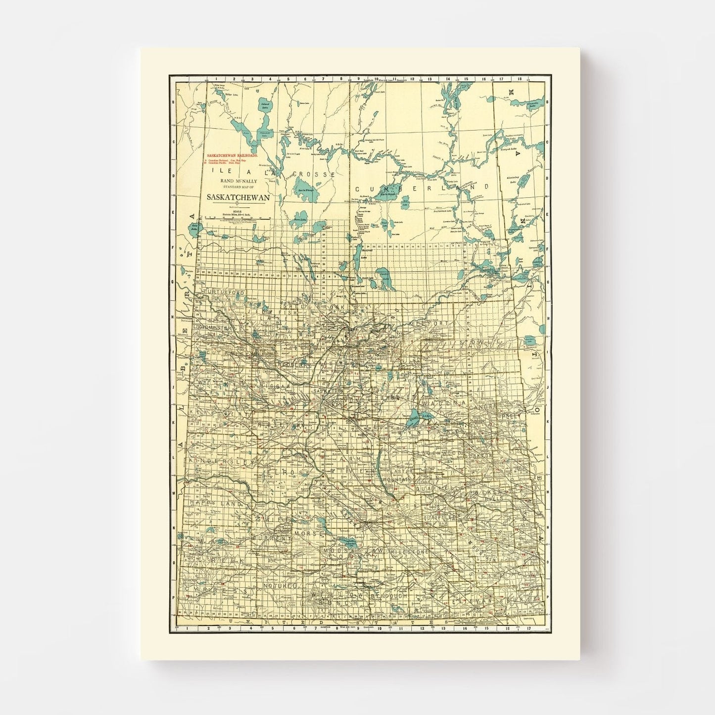 Vintage Map of Saskatchewan Canada, 1924