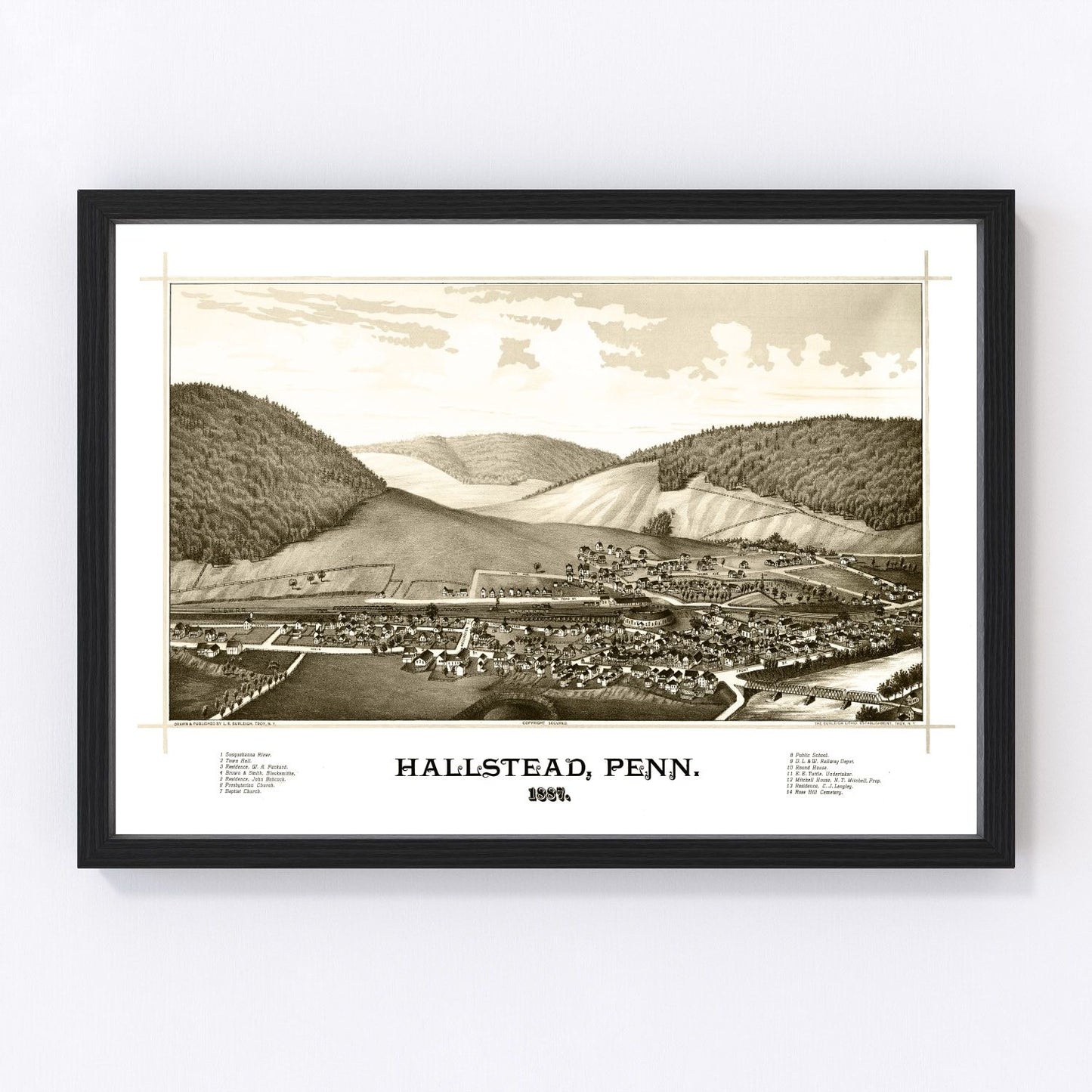 Vintage Map of Hallstead, Pennsylvania 1887