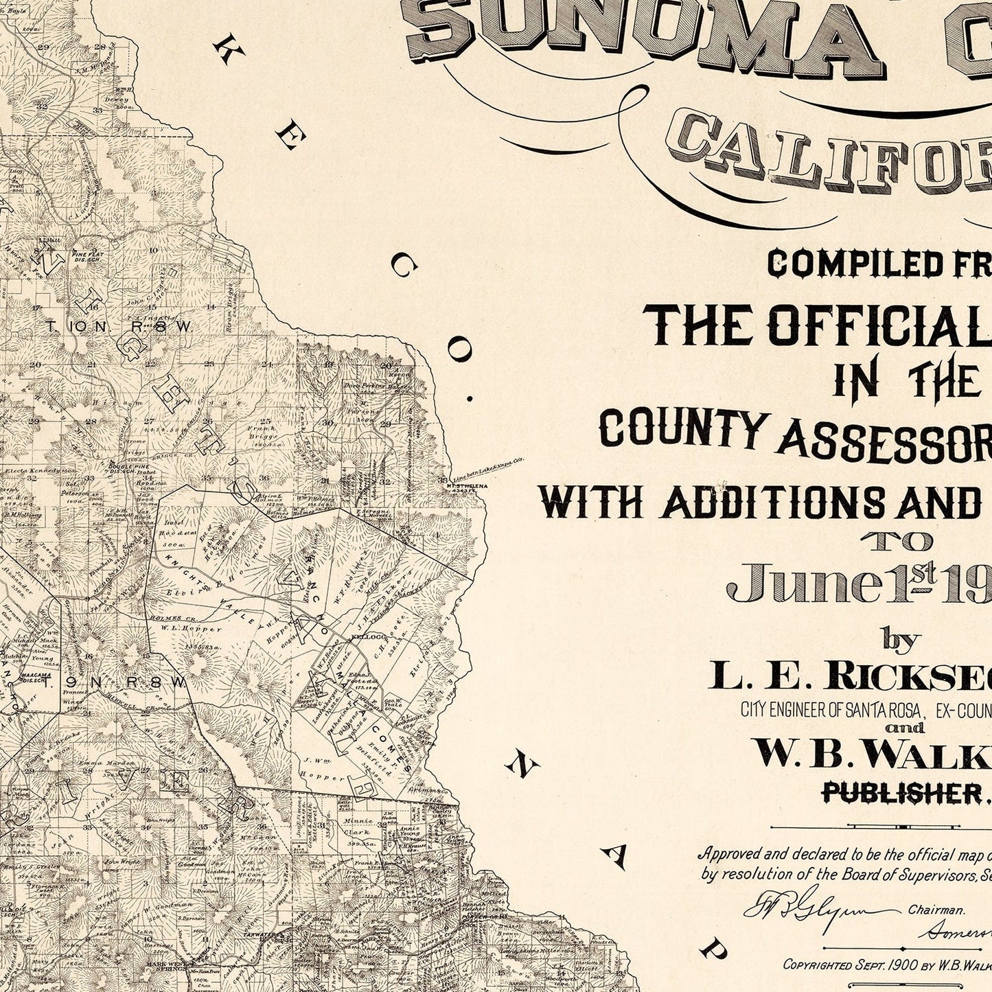 Vintage Map of Sonoma County, California 1900