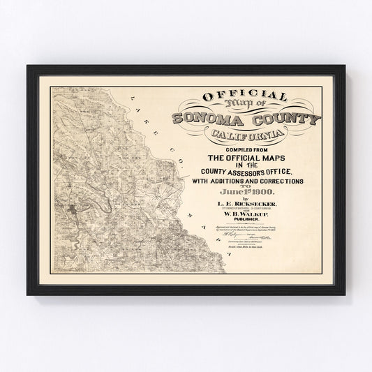 Vintage Map of Sonoma County, California 1900