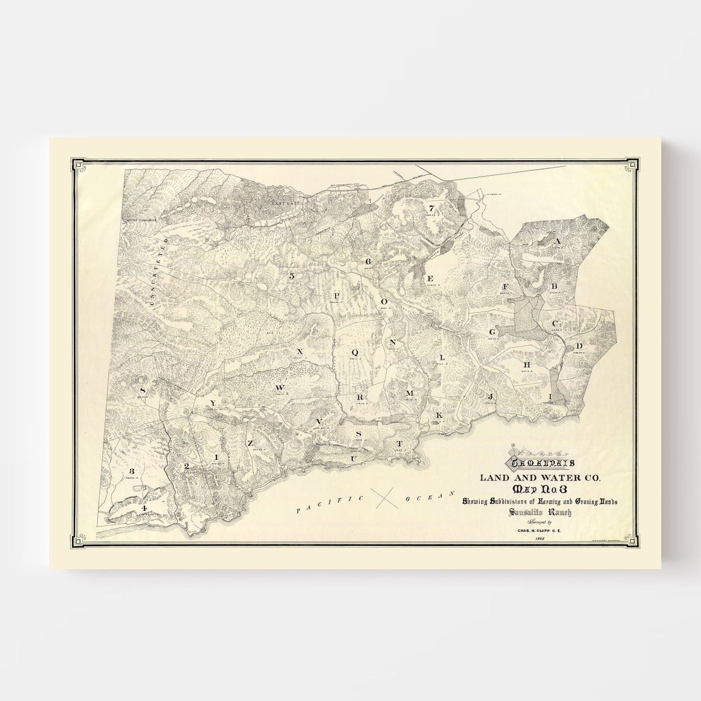Vintage Map of Mount Tamalpais, 1892