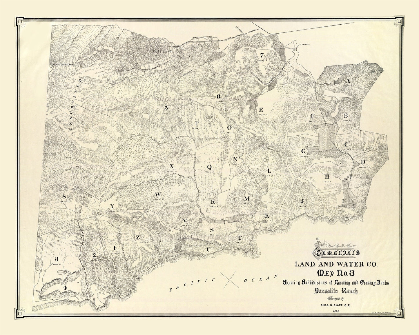 Vintage Map of Mount Tamalpais, 1892