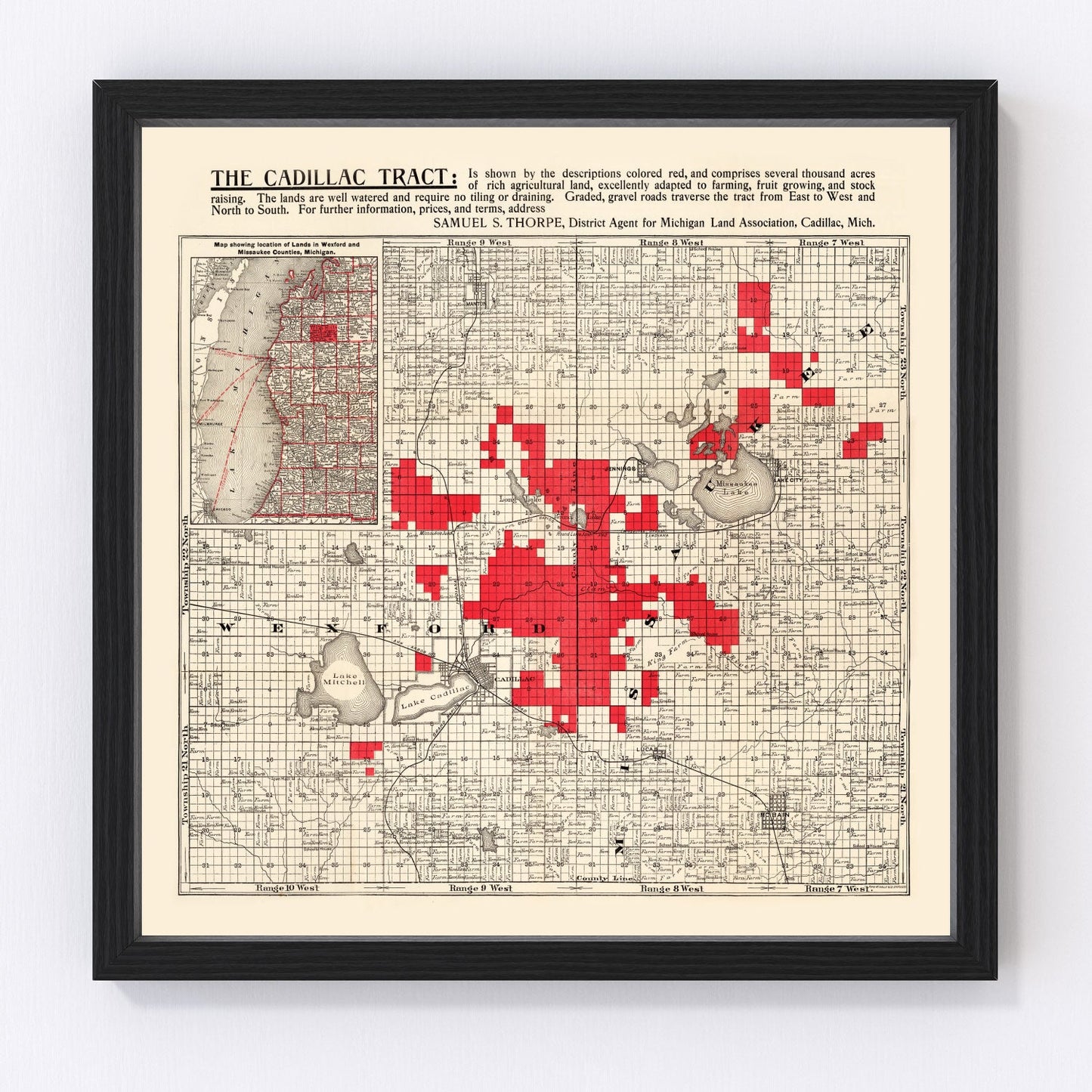 Vintage Map of Cadillac Tract, 1900