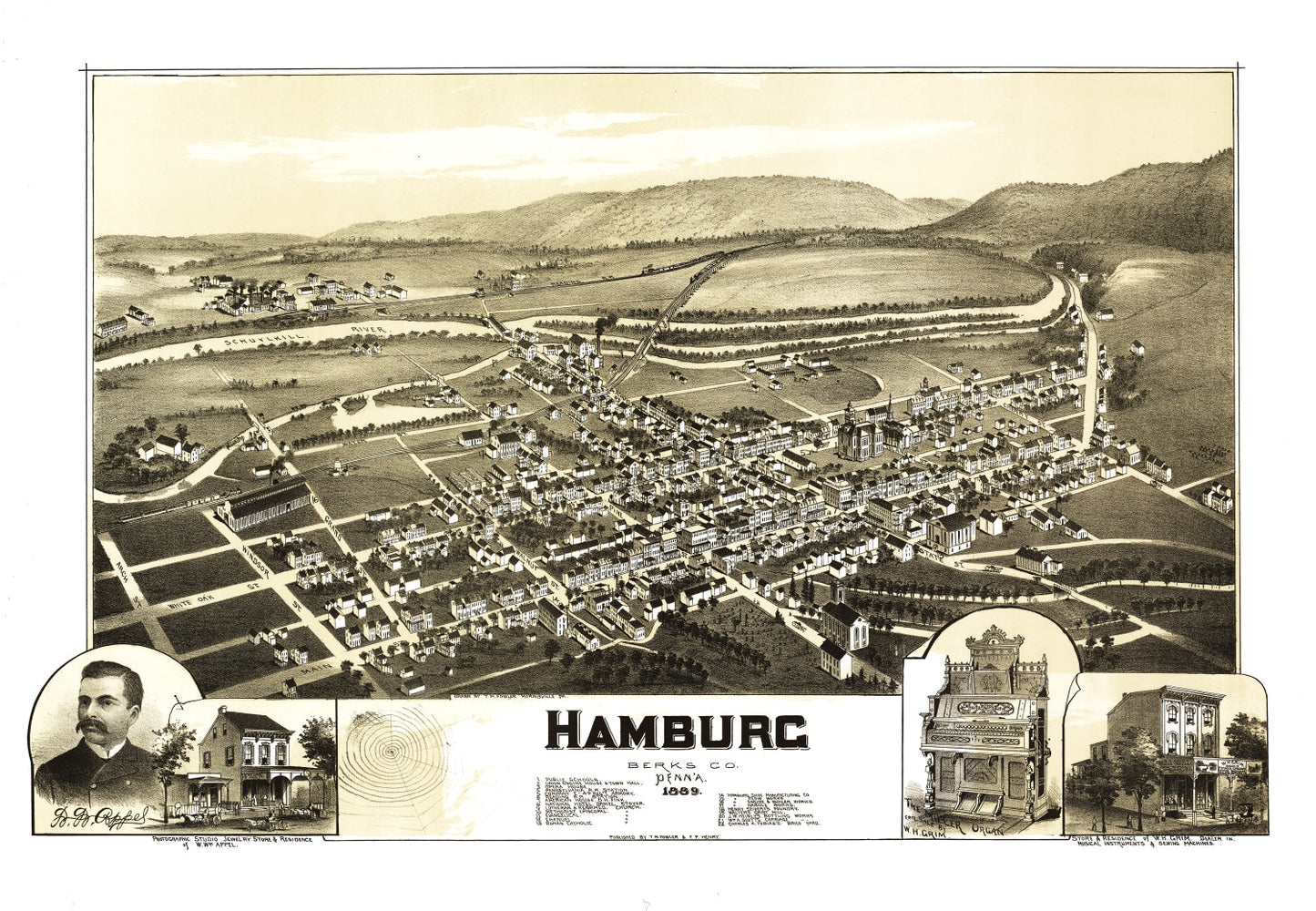 Vintage Map of Hamburg, Pennsylvania 1889