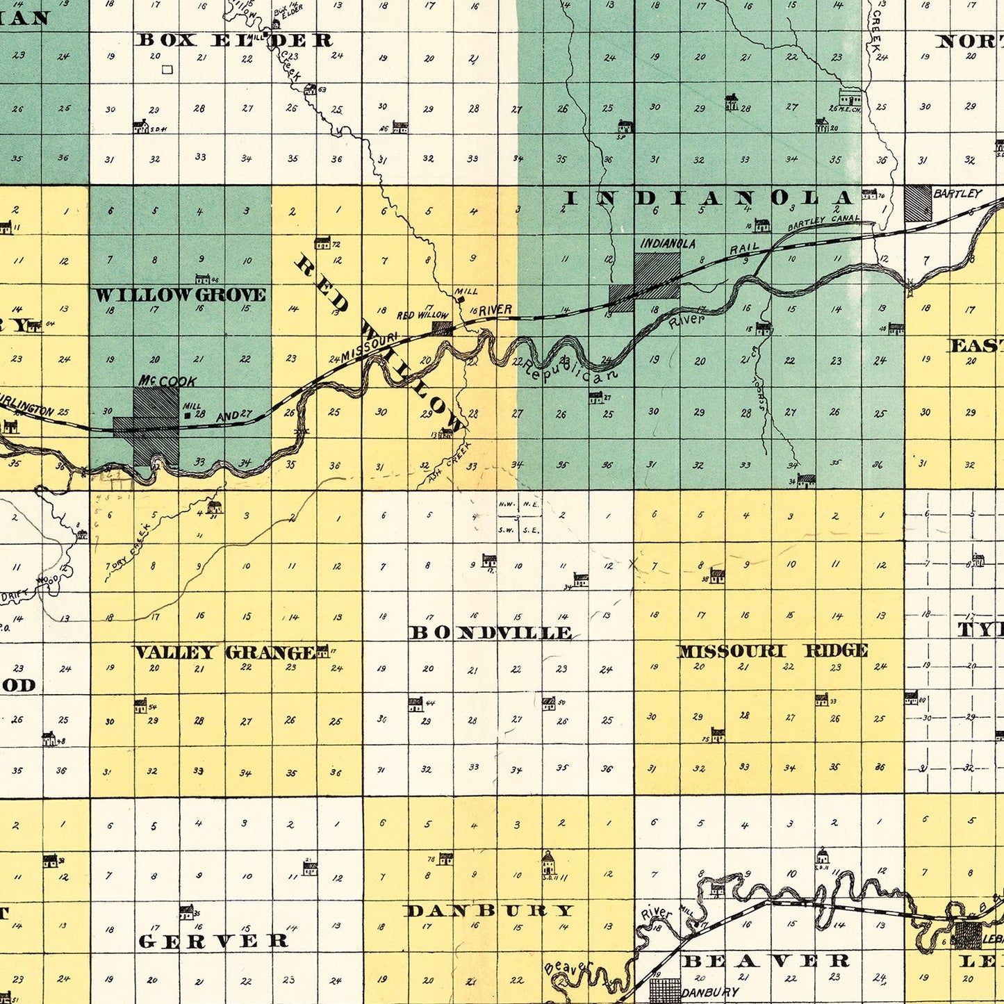 Vintage Map of Red Willow County, Nebraska 1890