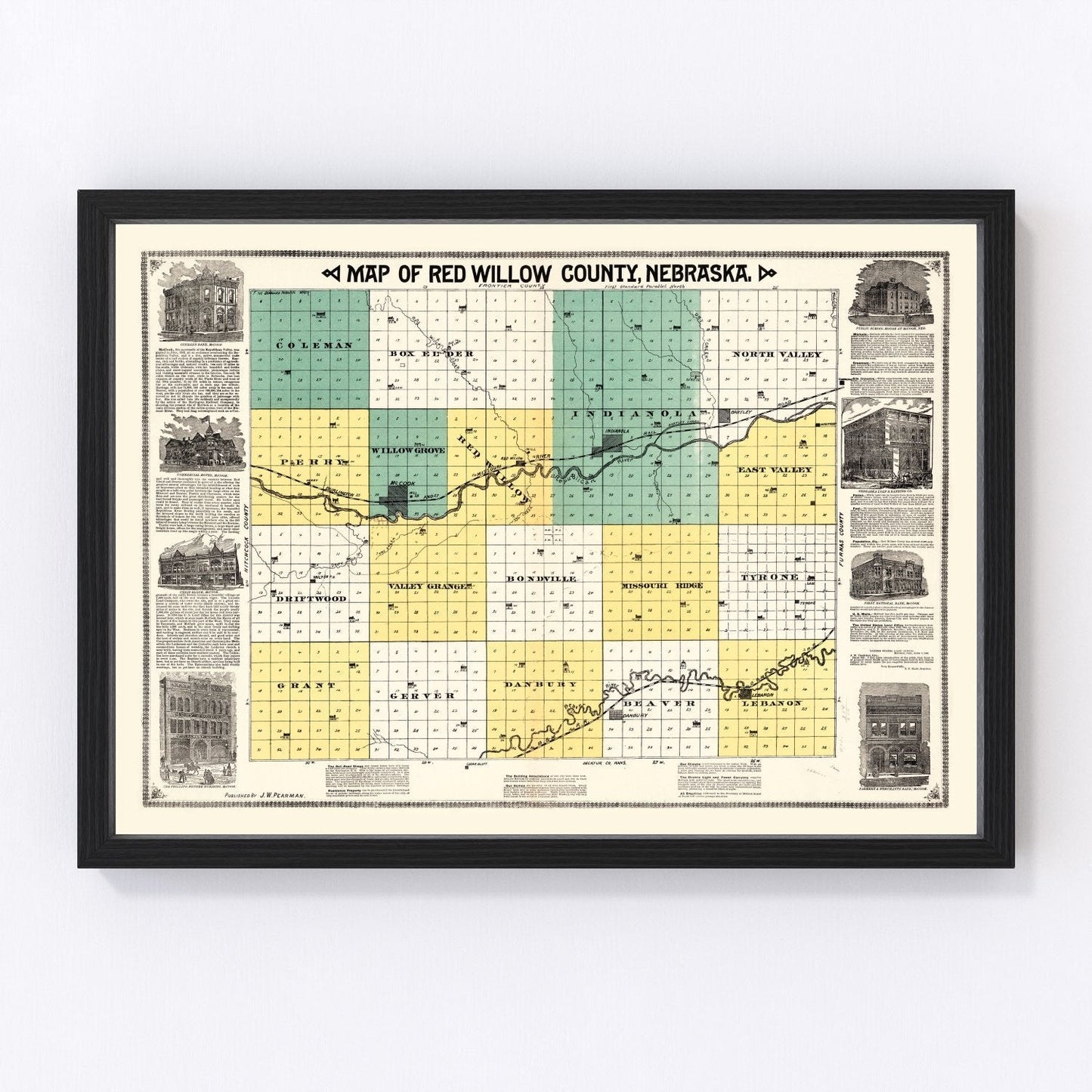 Vintage Map of Red Willow County, Nebraska 1890