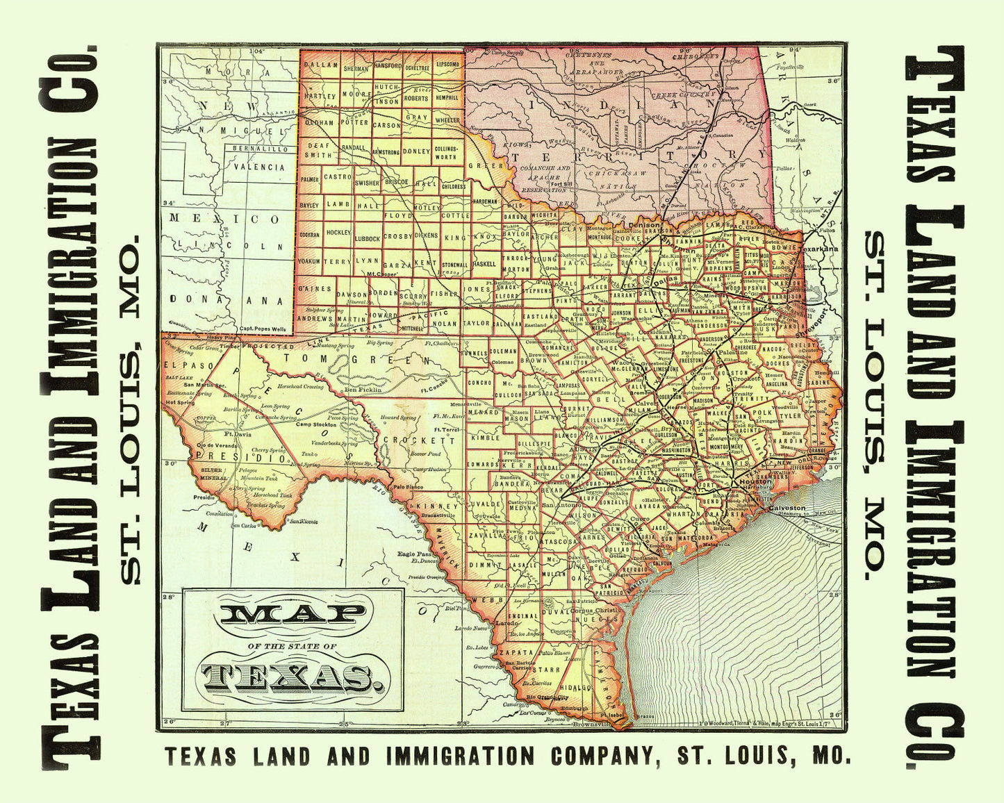 Vintage Map of Texas 1876