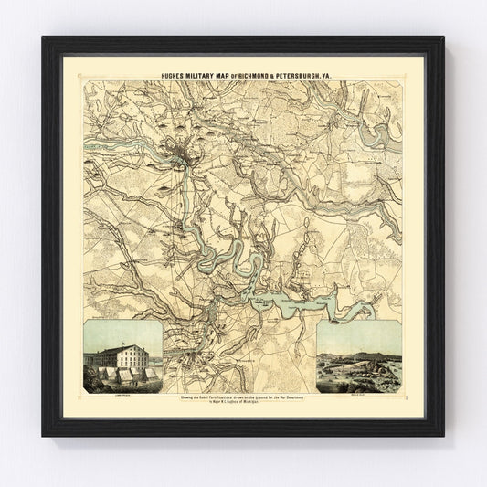 Vintage Map of Richmond & Petersburgh Virginia, 1864