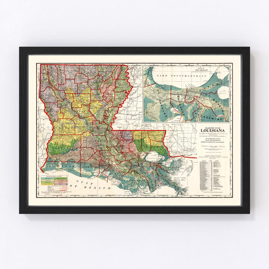 Vintage Map of Louisiana 1908