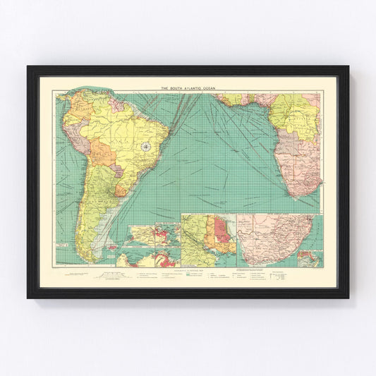 Vintage Map of South Atlantic Ocean, 1922