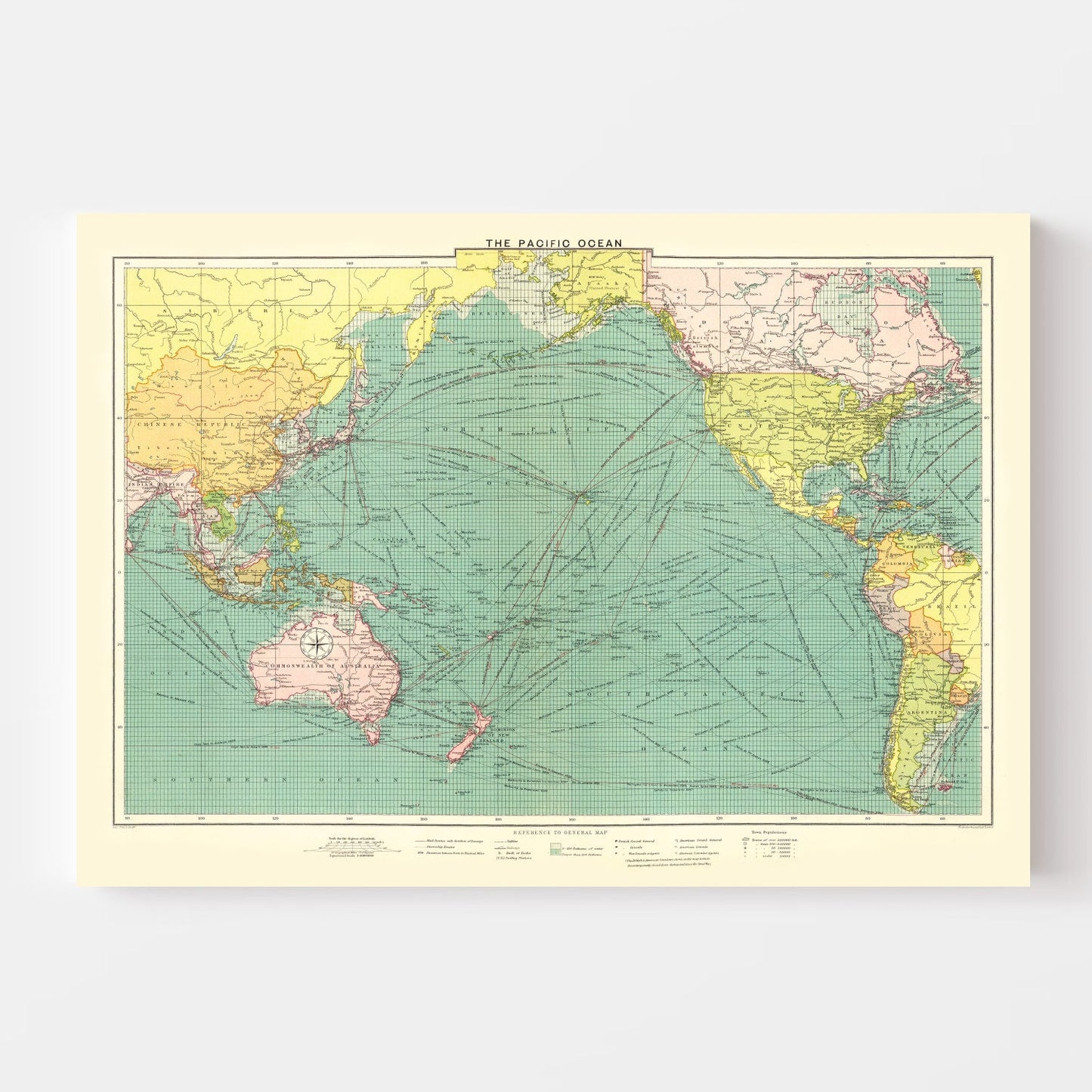 Vintage Map of Pacific Ocean, 1922