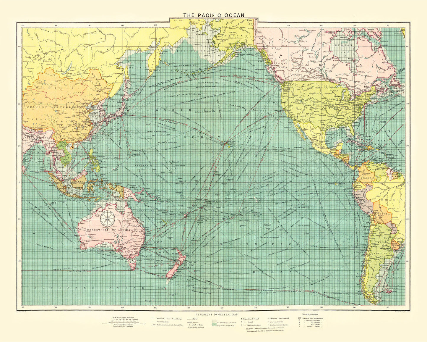 Vintage Map of Pacific Ocean, 1922