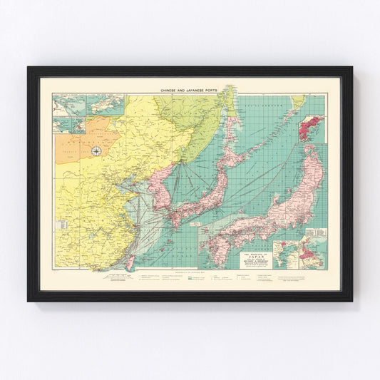 Vintage Map of Chinese & Japanese Ports, 1922
