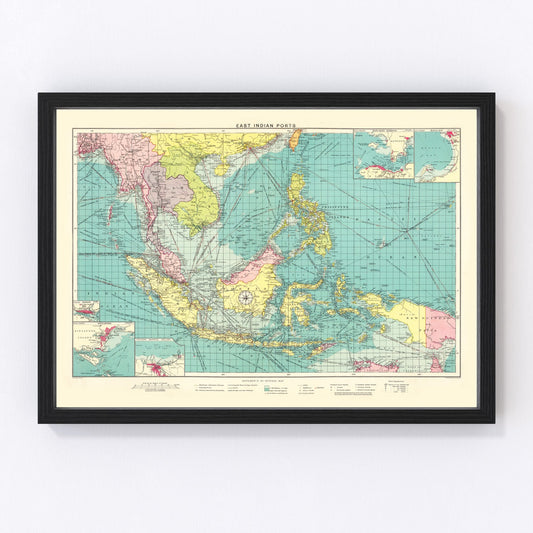 Vintage Map of East Indian Ports, 1922