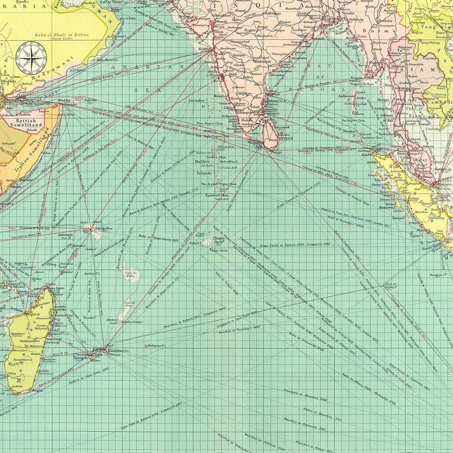 Vintage Map of Indian Ocean, 1922