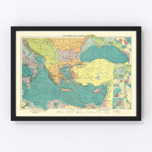 Vintage Map of Eastern Mediterranean Sea, 1922
