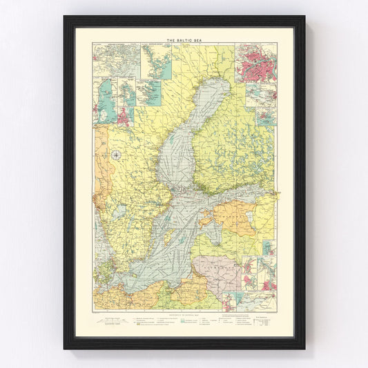 Vintage Map of Baltic Sea, 1922