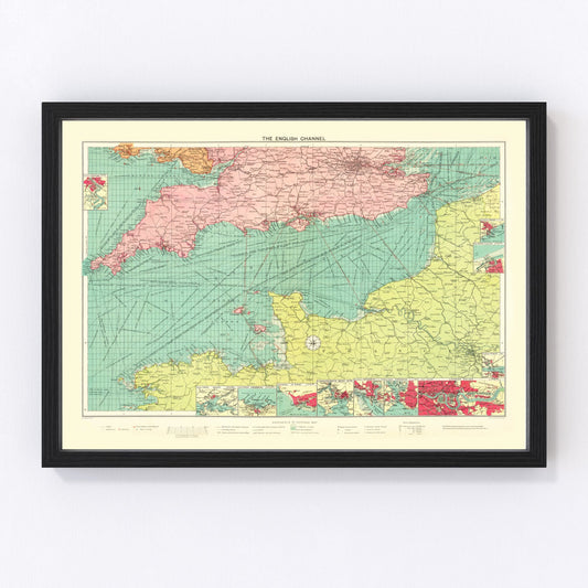 Vintage Map of English Channel, 1922