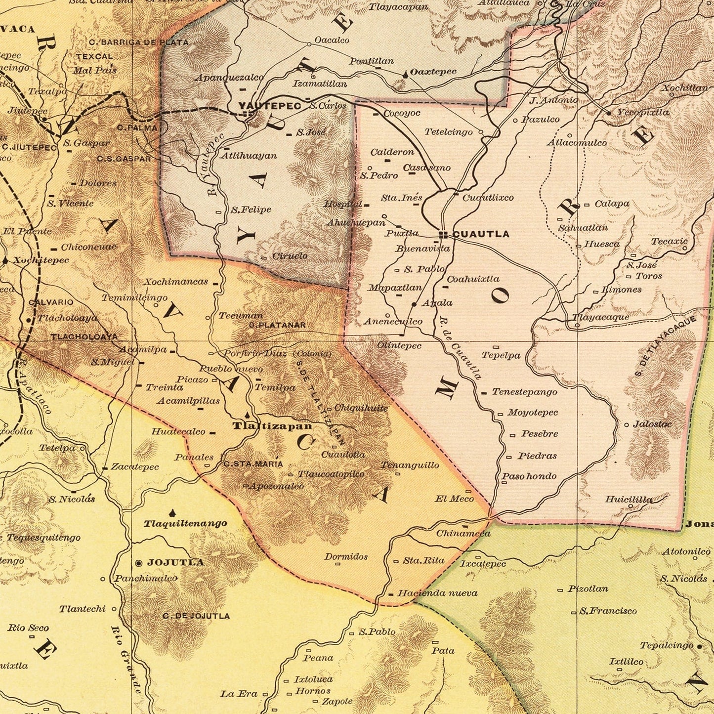 Vintage Map of Morelos Mexico, 1886