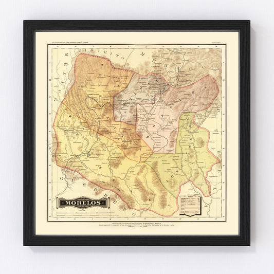 Vintage Map of Morelos Mexico, 1886
