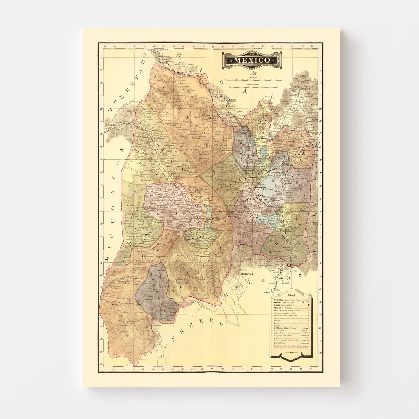 Vintage Map of Mexico 1886