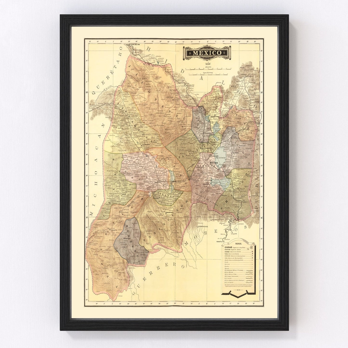 Vintage Map of Mexico 1886