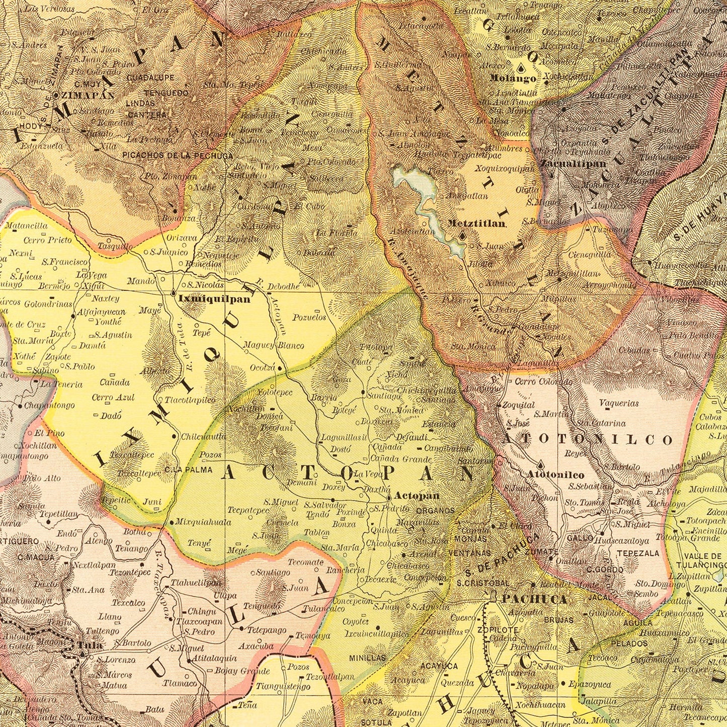 Vintage Map of Hidalgo Mexico, 1886